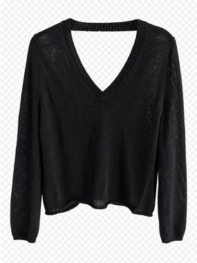 360 Sweater Black Cotton Blend V-Neck Cutout Back Knit Small